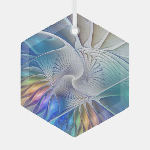 Adorno De Cristal Arte Fractal Floral, Flor Abstrata Colorida