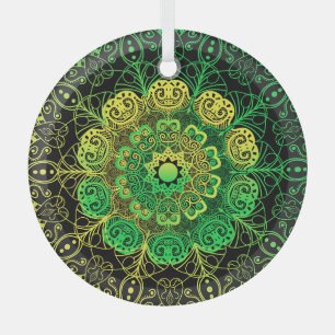Adorno De Cristal Arte Mandala: Detalle amarillo verde.