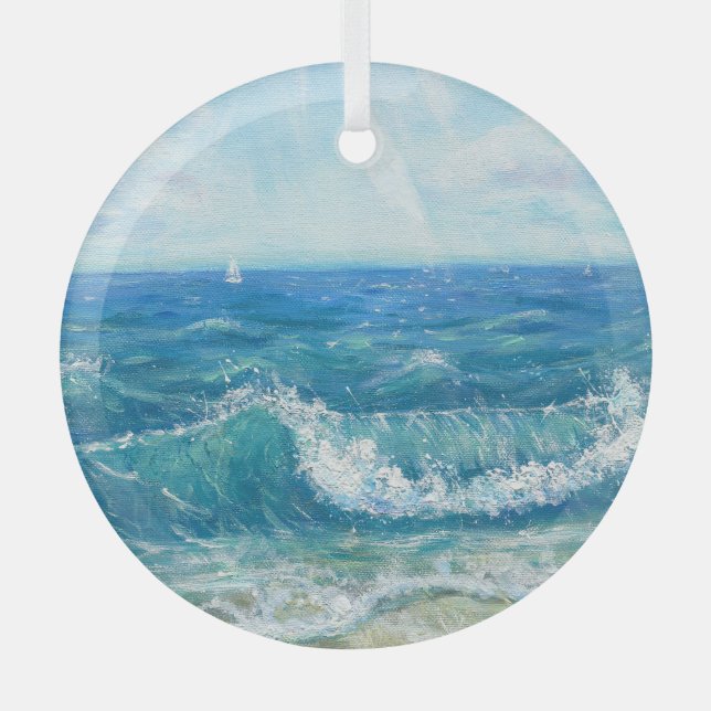 Adorno De Cristal Ataque de verano, olas azules, pintura acrílica. (Anverso)