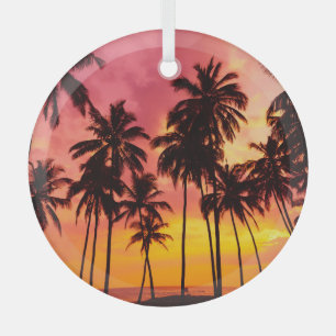 Adorno De Cristal Atardecer tropical: Serenidad de la silueta de la
