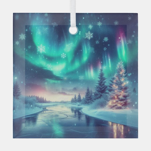 Adorno De Cristal aurora borealis/Navidades/invierno (Anverso)