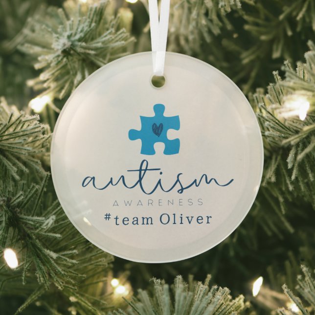 Adorno De Cristal autism awareness blue puzzle piece #team name  (in situ)
