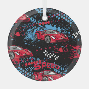 Adorno De Cristal Automóviles abstractos, patrón infantil grueso.