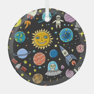 Adorno De Cristal Aventura espacial: planetas, patrón de cohetes.