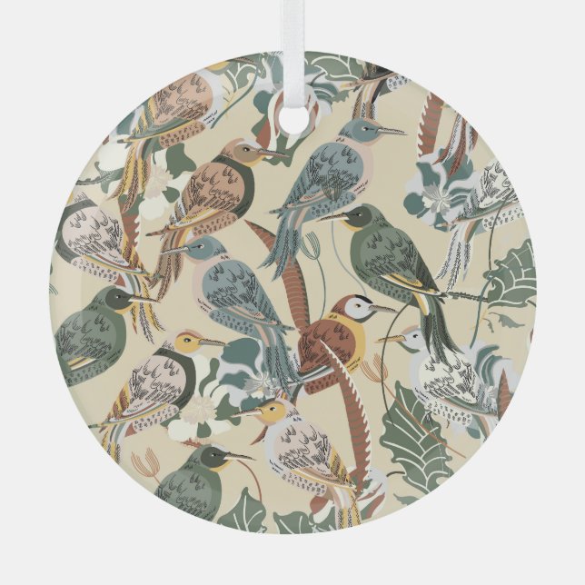 Adorno De Cristal Aves Exóticas: Impresión tropical sin foco. (Anverso)