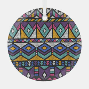 Adorno De Cristal Azteca geométrica tribal: patrón de venado colorid