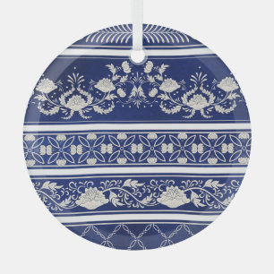 Adorno De Cristal Azul floral chino: fronteras acuáticas vintage