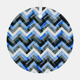 Adorno De Cristal Azul Negro Blanco Chevron Texturizado