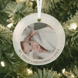 Adorno De Cristal Baby First Christmas   Foto y texto Personalizado