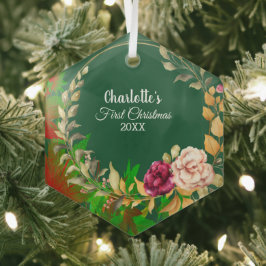 Adorno De Cristal Babys 1Navidades acuarela Floral Wreath Green