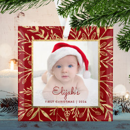 Adorno De Cristal Babys 1Navidades Foto Foliage Burgundy Gold