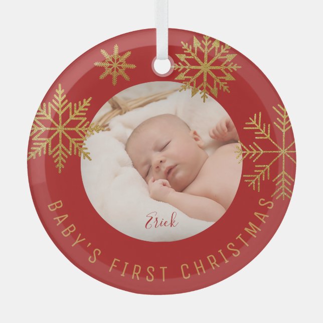 Adorno De Cristal Babys First Christmas Photo Gift (Anverso)