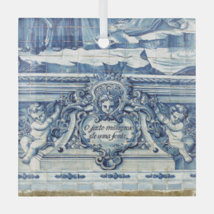 Adorno De Cristal Baldosas de pared azules y blancas de Portugal con