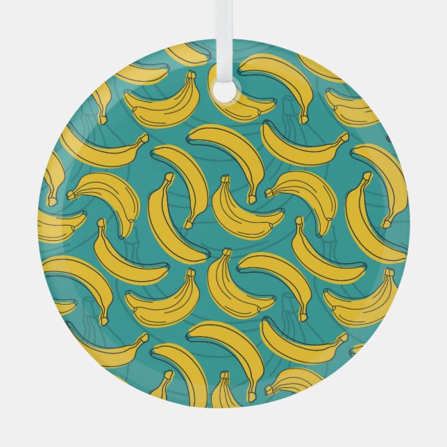 Adorno De Cristal Banana amarilla: pintura de contorno negro (Anverso)