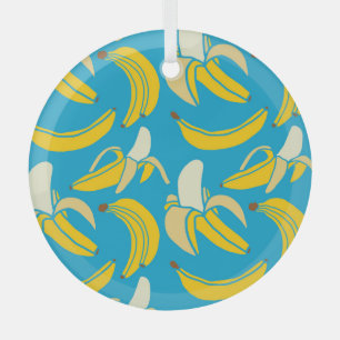 Adorno De Cristal Bananas amarillas, patrón de fondo azul