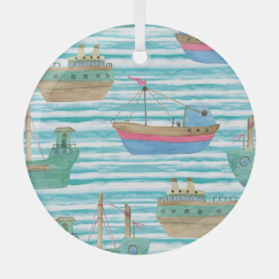 Adorno De Cristal Bandas De Barco: Patrón De Pintura De Acuarela.