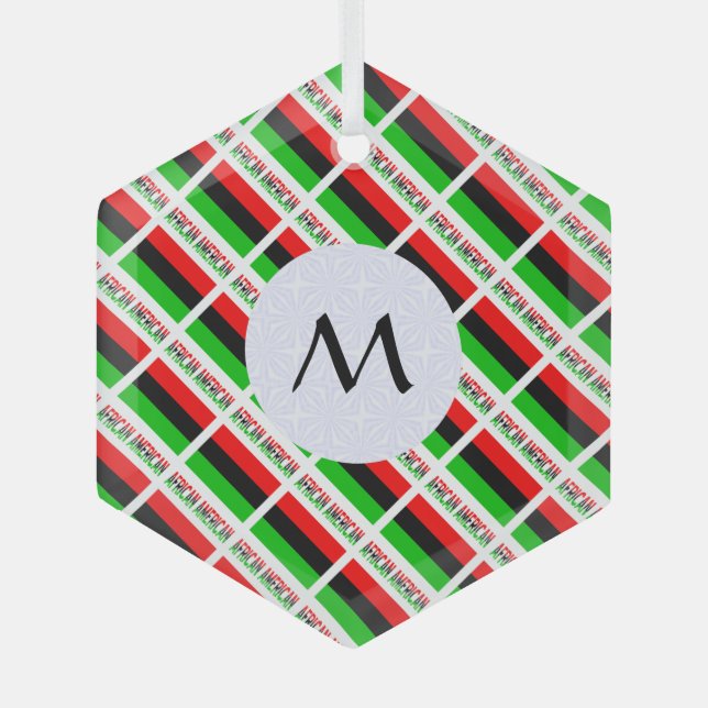 Adorno De Cristal Bandera afroamericana en el hexágono inicial (Anverso)