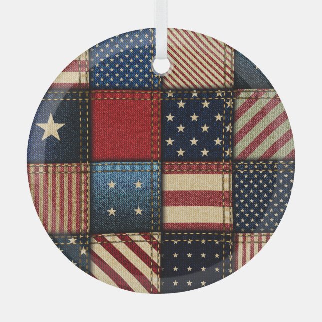 Adorno De Cristal Bandera Americana, Patrón sin problemas. (Anverso)