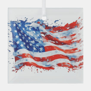 Adorno De Cristal Bandera Americana USA Acuarela 4 de Julio