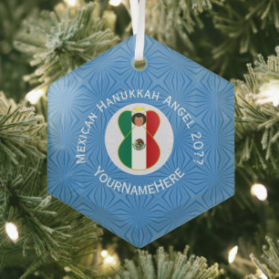 Adorno De Cristal Bandera de Angel Hanukkah mexicano personalizada