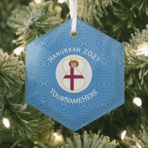 Adorno De Cristal Bandera de Hanukkah del ángel feroés personalizada