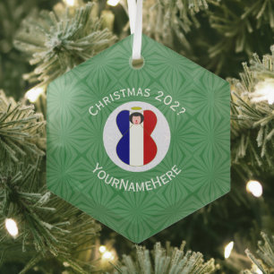 Adorno De Cristal Bandera de Navidad de Ángel Francés Personalizada