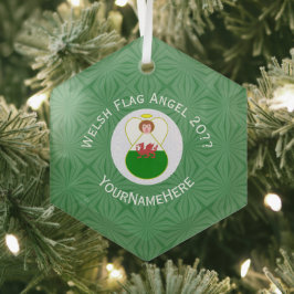 Adorno De Cristal Bandera de Navidad del ángel galés