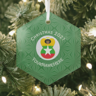 Adorno De Cristal Bandera de Navidad personalizada del ángel birmano