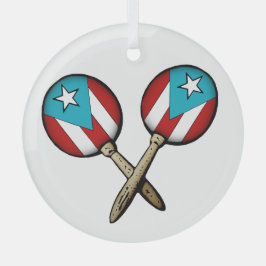 Adorno De Cristal Bandera de Puerto Rico Maracas