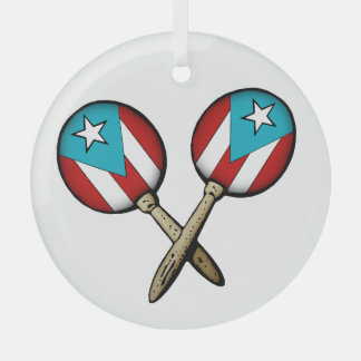 Adorno De Cristal Bandera de Puerto Rico Maracas