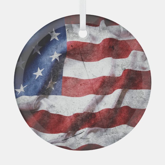 Adorno De Cristal Bandera estadounidense enmarañada. (Anverso)