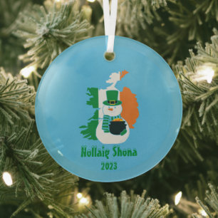 Adorno De Cristal Bandera irlandesa de los navidades Snowman