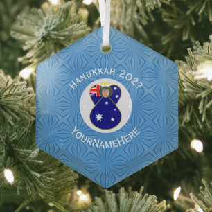 Adorno De Cristal Bandera personalizada de Hanukkah del ángel austra