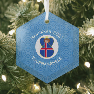 Adorno De Cristal Bandera personalizada de Hanukkah del ángel island