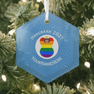 Adorno De Cristal Bandera personalizada de Hanukkah del ángel marrón