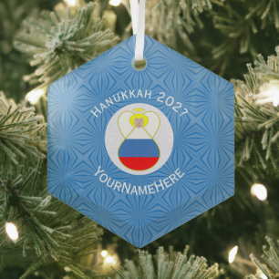 Adorno De Cristal Bandera Rusa Ángel de Hanukkah Nombre Año Hexágono