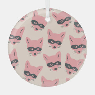 Adorno De Cristal Bandit Fox Heads: Patrón Beige Rosa