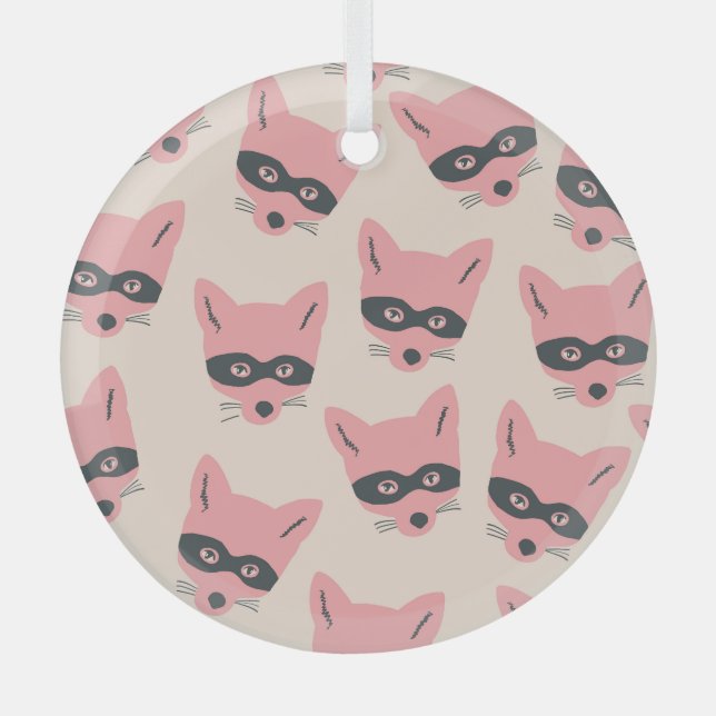 Adorno De Cristal Bandit Fox Heads: Patrón Beige Rosa (Anverso)