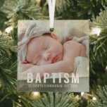 Adorno De Cristal Baptismo Moderno Personalizado simple foto bebé<br><div class="desc">Este diseño sencillo y moderno se compone de tipografía sans serif. Añada una foto personalizado de su bebé. Cambie el color del bloque a lo que desee.</div>