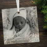 Adorno De Cristal Baptismo Sencillo Elegante Moderno Corazón Foto Be<br><div class="desc">Este diseño simple y moderno se compone de tipografía de la serif y agrega una foto del personalizado,  añade el nombre del bebé y el mes y año del bautismo</div>
