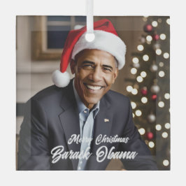 Adorno De Cristal Barack Obama en Santa Hat Navidades