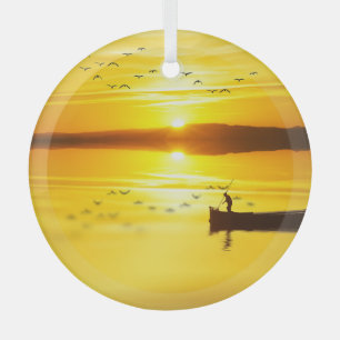 Adorno De Cristal Barco de pescador tradicional Sunrise