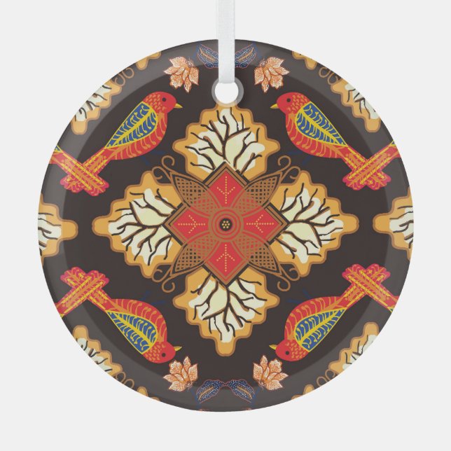 Adorno De Cristal batik indonesio: motivo de la fauna flora. (Anverso)