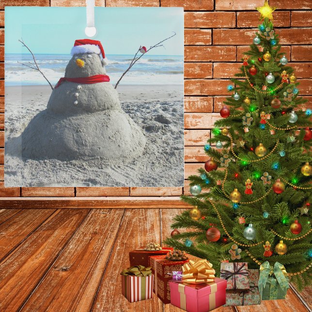 Adorno De Cristal Beach Sand Santa "Snowman" de playa personalizada (Subido por el creador)