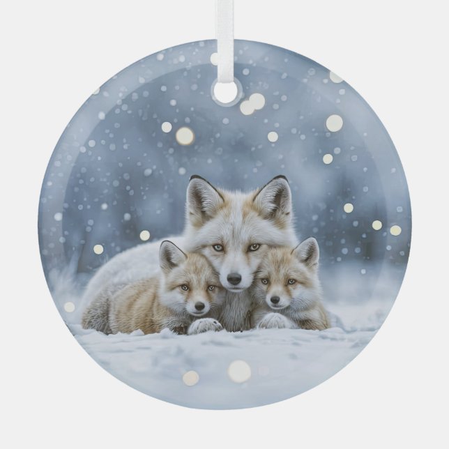 Adorno De Cristal Beautiful Foxes in Snow Christmas (Anverso)