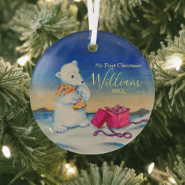 Adorno De Cristal Bebé Oso Polar Primer Navidad Bebé