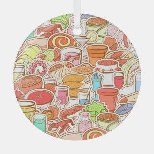 Adorno De Cristal Bebidas, mariscos, tentempiés, patrón ininterrumpi