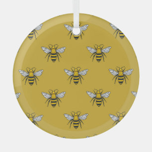 Adorno De Cristal Bee Haven: Patrón amarillo vintage