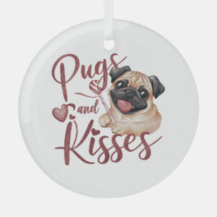 Adorno De Cristal Besos de perro .Pugs & Kisses Watercolor Tee