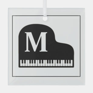 Adorno De Cristal Black and White Grand Piano Monogram Pianist